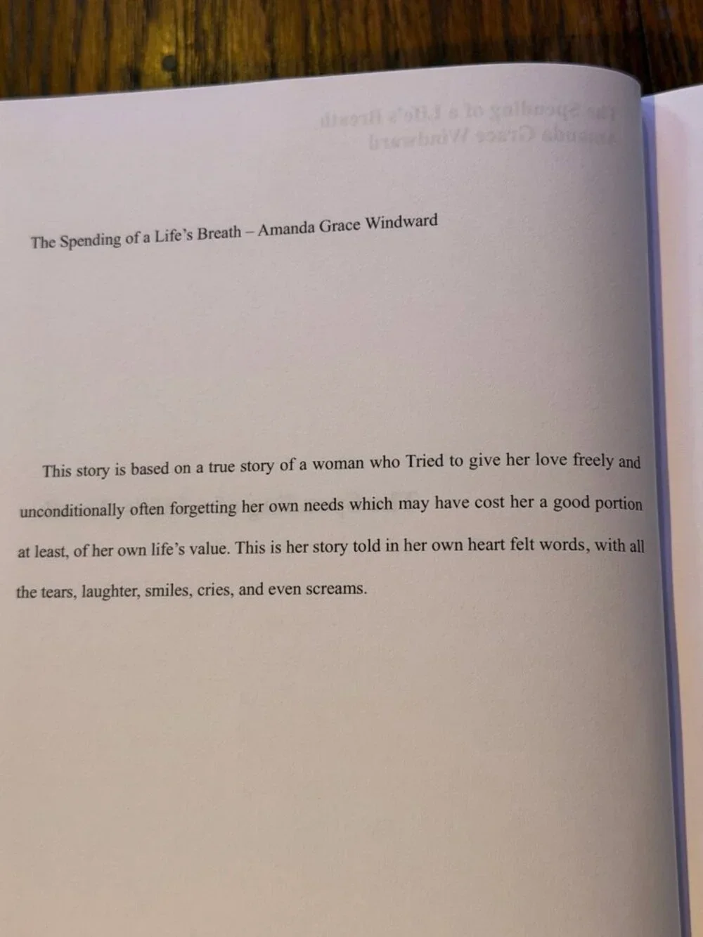 The Spending Of A Life’s Breath Amanda Windward Signed